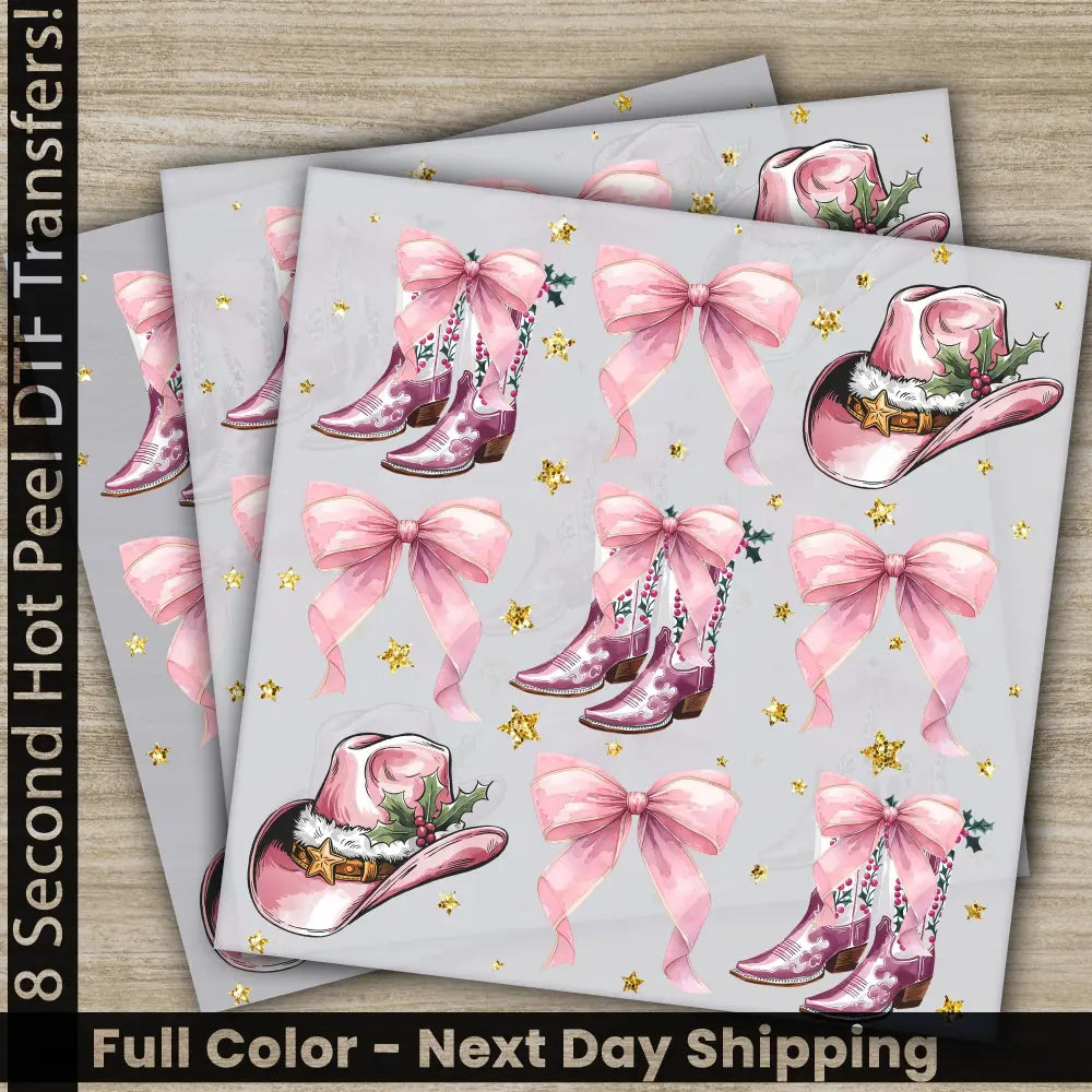 Pink Bow Pink Christmas DTF Transfers Ready to Press Personalized Gifts Direct to Film Sublimation Screen Prints Fast