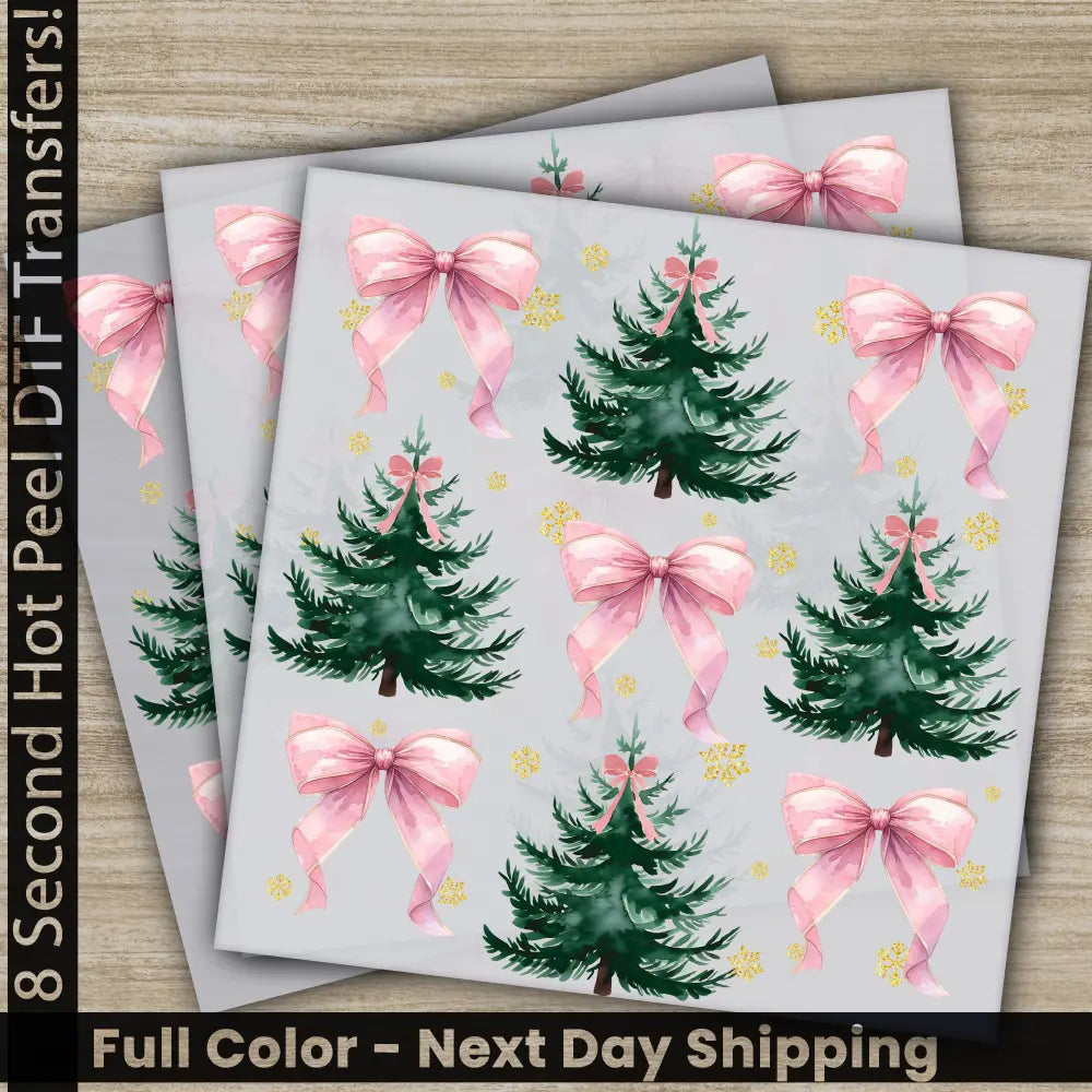 Pink Bow Pink Christmas DTF Transfers Ready to Press Personalized Gifts Direct to Film Sublimation Screen Prints Fast