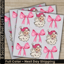 Load image into Gallery viewer, a set of three christmas cards with pink bows and santa claus
