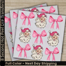 Load image into Gallery viewer, Pink Bow Santa Christmas Tree DTF Transfers Ready to Press Personalized Gifts Direct to Film Sublimation Screen Prints,
