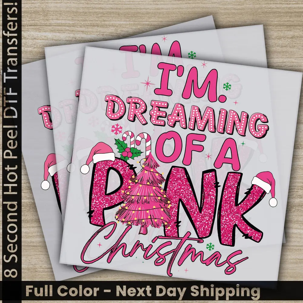 Pink Christmas Tree DTF Transfers Ready to Press Personalized Gifts Direct to Film Sublimation Screen Prints Fast