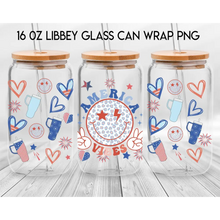 Load image into Gallery viewer, Premium UV DTF Wrap For 4th Of July Glass Cup 16oz Glass Cup Cute Stickers For July Cups Gift Sticker Cup For Fourth
