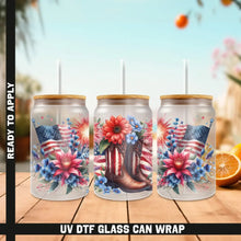 Load image into Gallery viewer, Premium UV DTF Wrap For 4th Of July Glass Cup 16oz Glass Cup Cute Stickers For July Cups Gift Sticker Cup For Fourth
