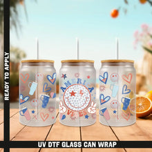 Load image into Gallery viewer, Premium UV DTF Wrap For 4th Of July Glass Cup 16oz Glass Cup Cute Stickers For July Cups Gift Sticker Cup For Fourth
