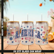 Load image into Gallery viewer, Premium UV DTF Wrap For 4th Of July Glass Cup 16oz Glass Cup Cute Stickers For July Cups Gift Sticker Cup For Fourth
