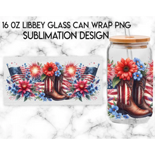 Load image into Gallery viewer, Premium UV DTF Wrap For 4th Of July Glass Cup 16oz Glass Cup Cute Stickers For July Cups Gift Sticker Cup For Fourth
