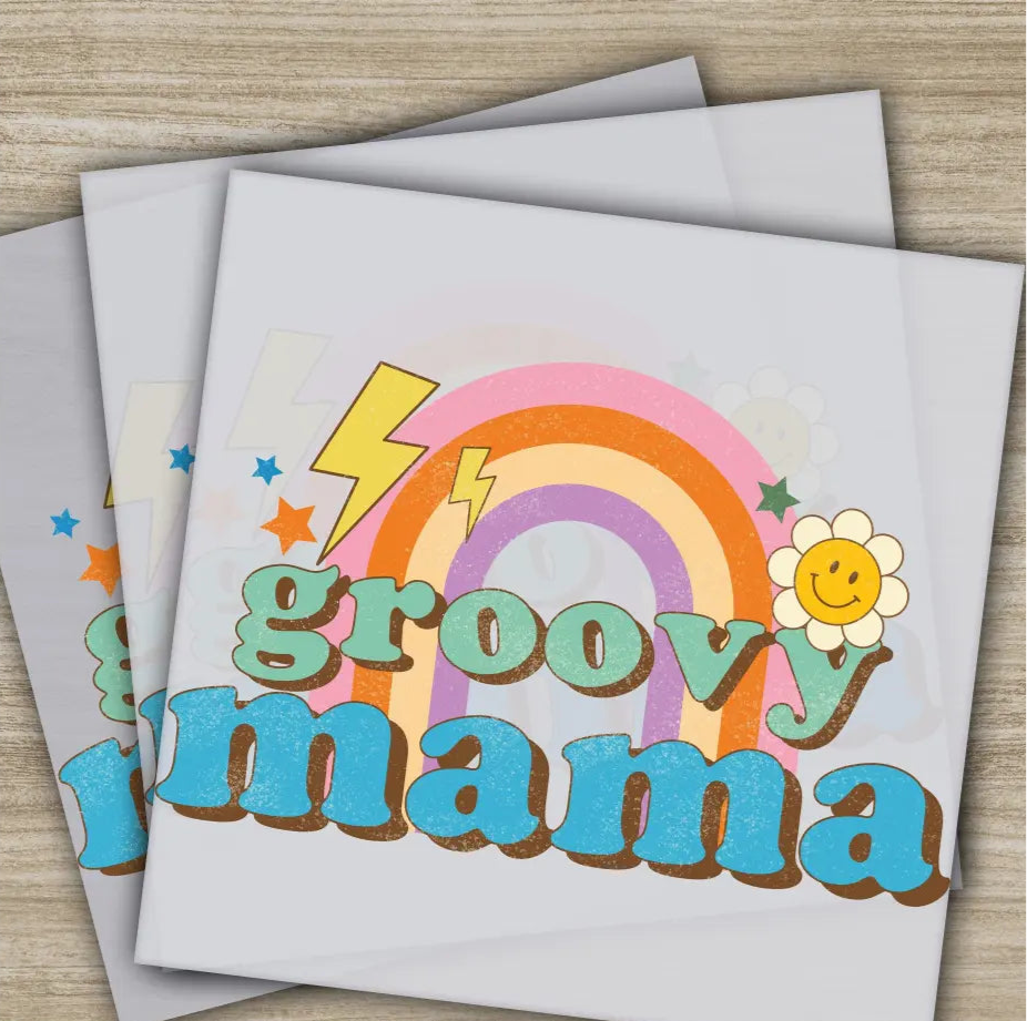 Retro Groovy Mama Rainbow Mother’s Day Transfer Ready to Press Personalized DTF Transfers Mother’s Day Gifts Heat Press