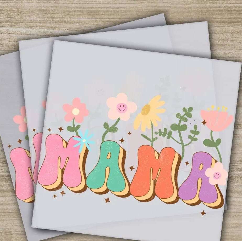 Retro Mama Wildflower Glitter Mother’s Day Transfer Ready to Press Personalized DTF Transfer Mother’s Day Gift Heat