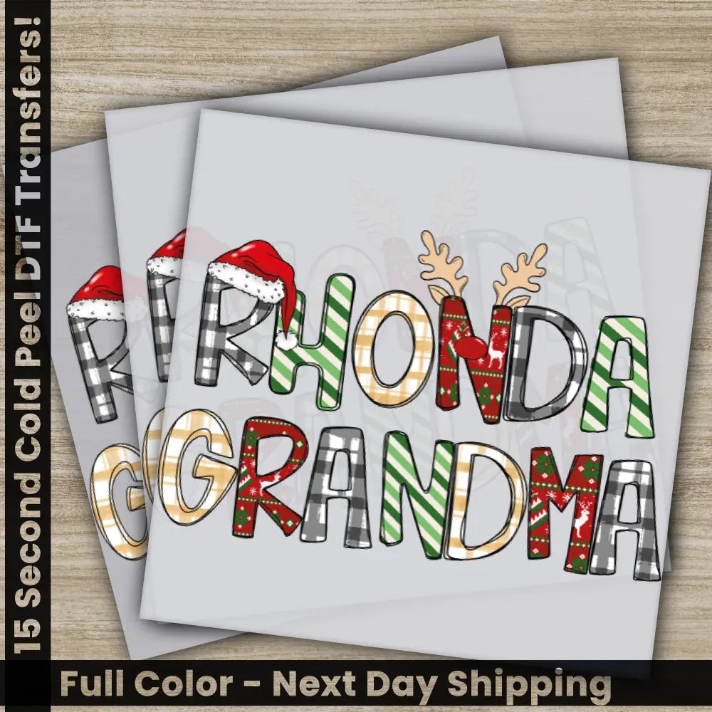 Rhonda Grandma Christmas DTF Transfers Ready to Press Personalized Gifts Direct to Film Sublimation Screen Prints Fast