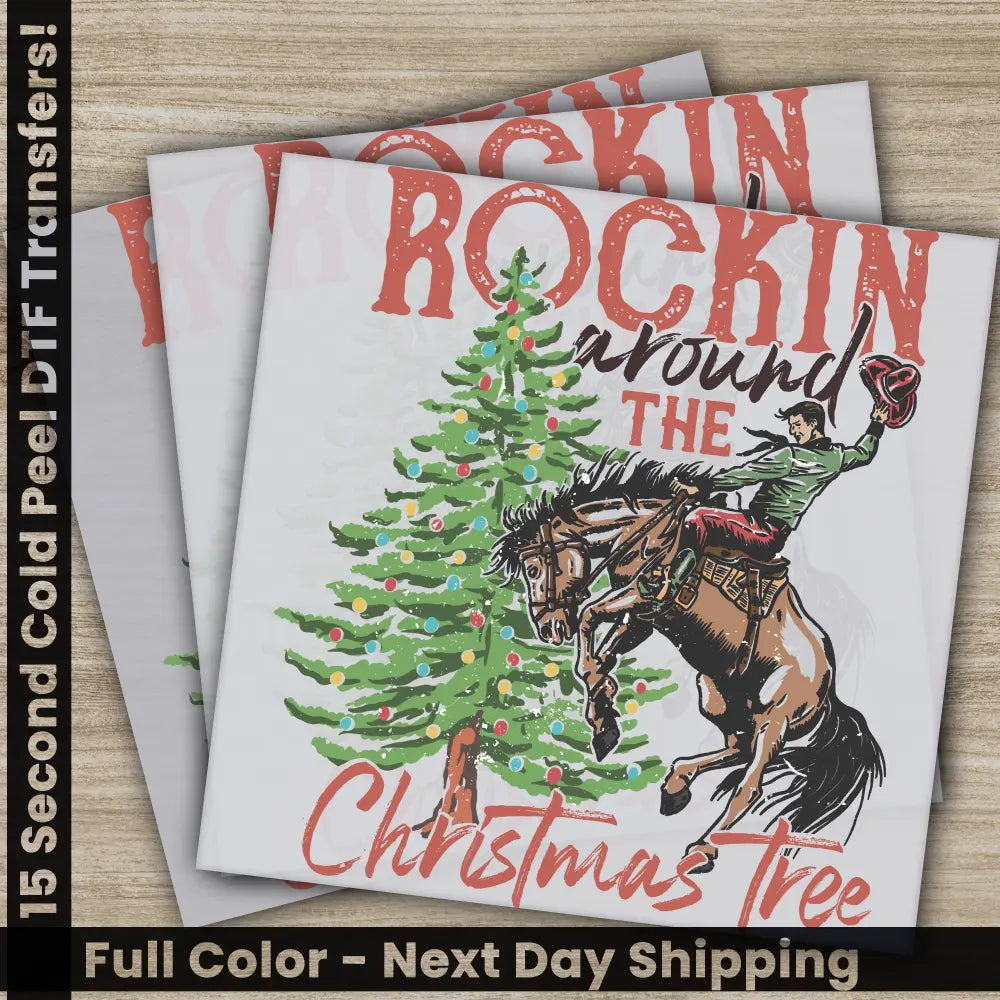 Rockin Christmas Tree DTF Transfers Ready to Press Personalized Gifts Direct to Film Sublimation Screen Prints Fast