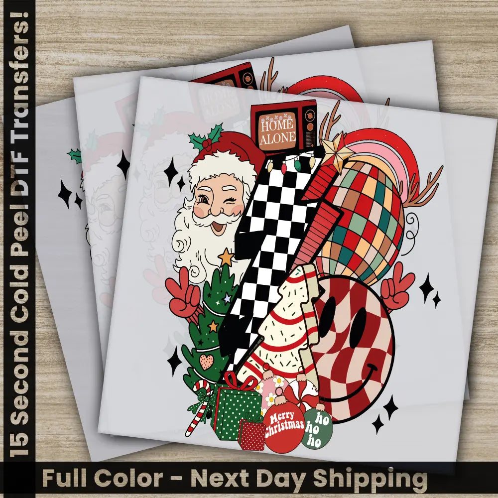 Santa Claus Christmas DTF Transfers Ready to Press Personalized Gifts Direct to Film Sublimation Screen Prints Fast