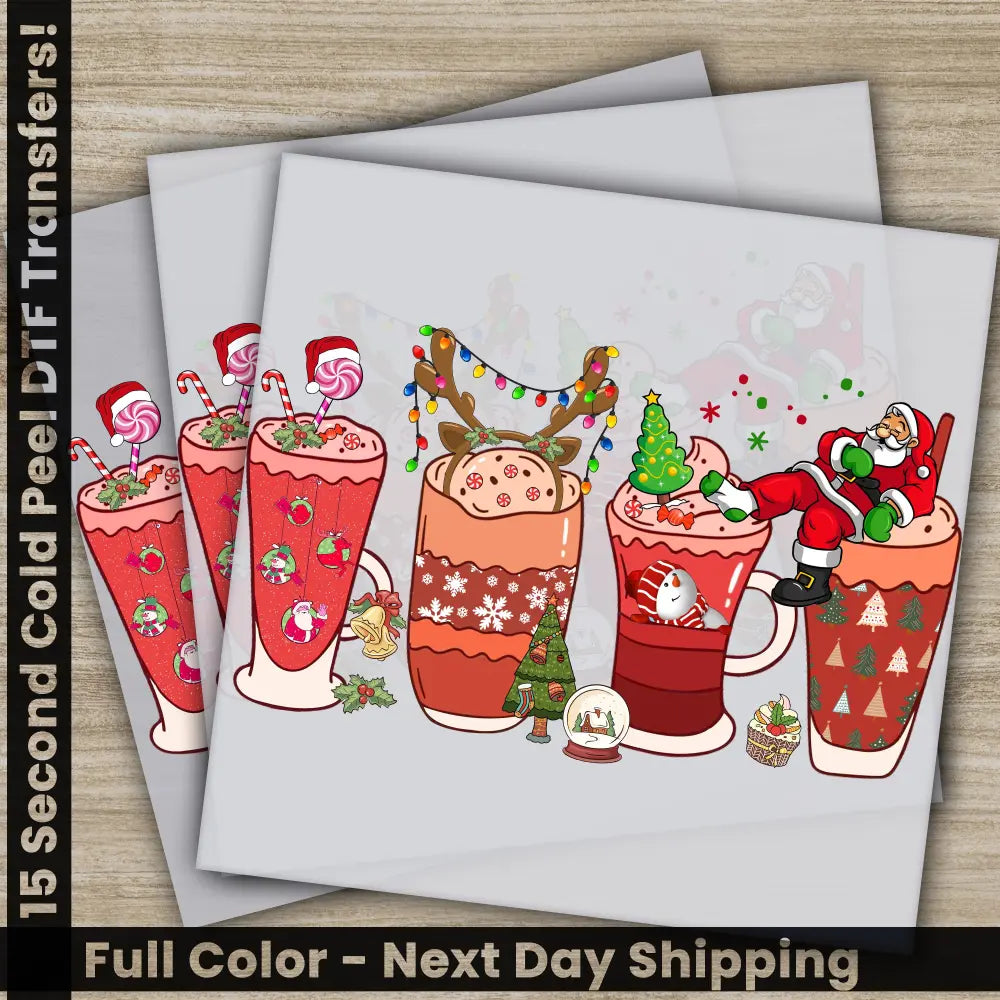 Santa Claus Hot Cocoa,Christmas DTF Transfers Ready to Press Personalized Gifts Direct to Film Sublimation Screen