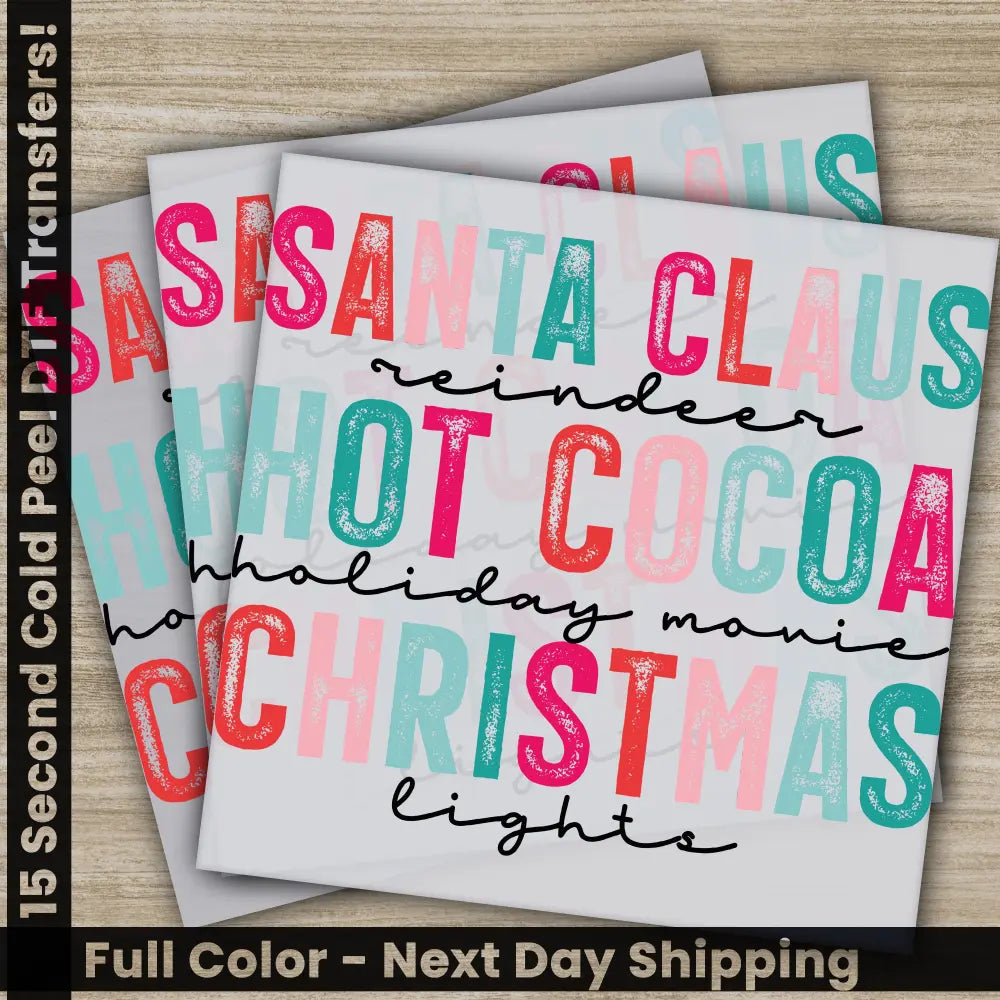 Santa Claus Hot Cocoa Christmas DTF Transfers Ready to Press Personalized Gifts Direct to Film Sublimation Screen