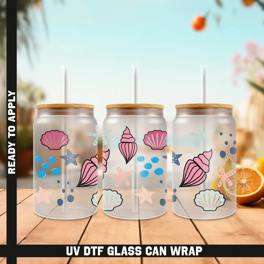 Seashell Ready To Apply UV DTF 16oz cup Wrap