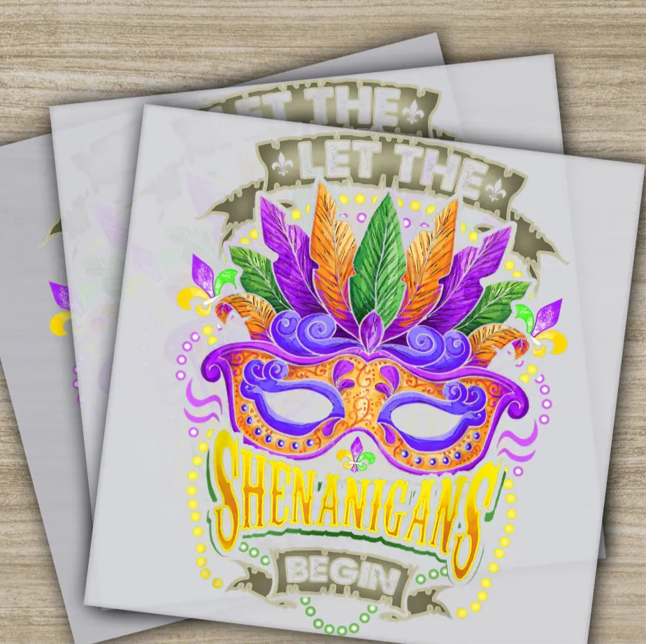 Shenanigans Mask Mardi Gras Transfer Ready to Press Personalized DTF Transfers Mardi Gras Gifts High Quality Heat Press