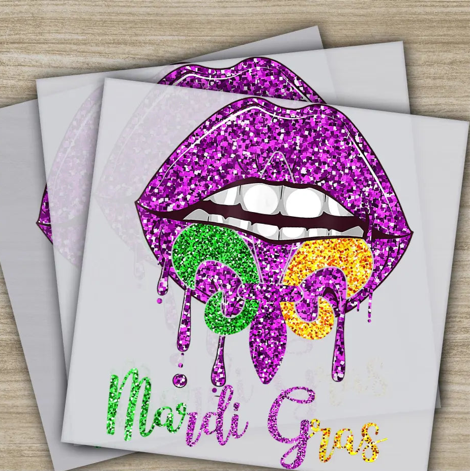 Shining Lip Bitting Mardi Gras Transfers Ready to Press Personalized DTF Transfer Mardi Gras Gift High Quality Heat