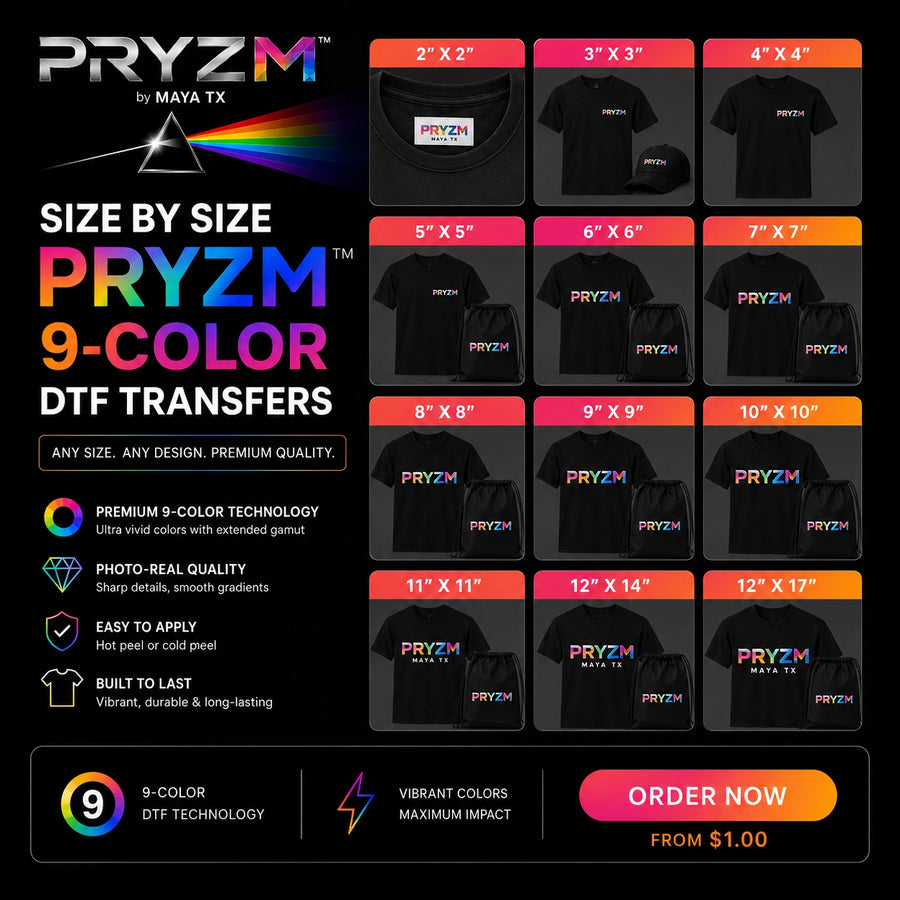 Size By Size PRYZM™️ 9-Color DTF Transfers