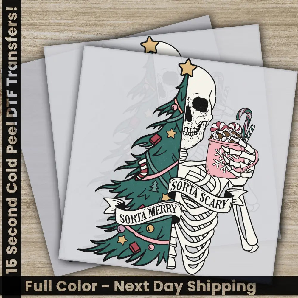 Skeleton Christmas Tree DTF Transfers Ready to Press Personalized Gifts Direct to Film Sublimation Screen Prints Fast