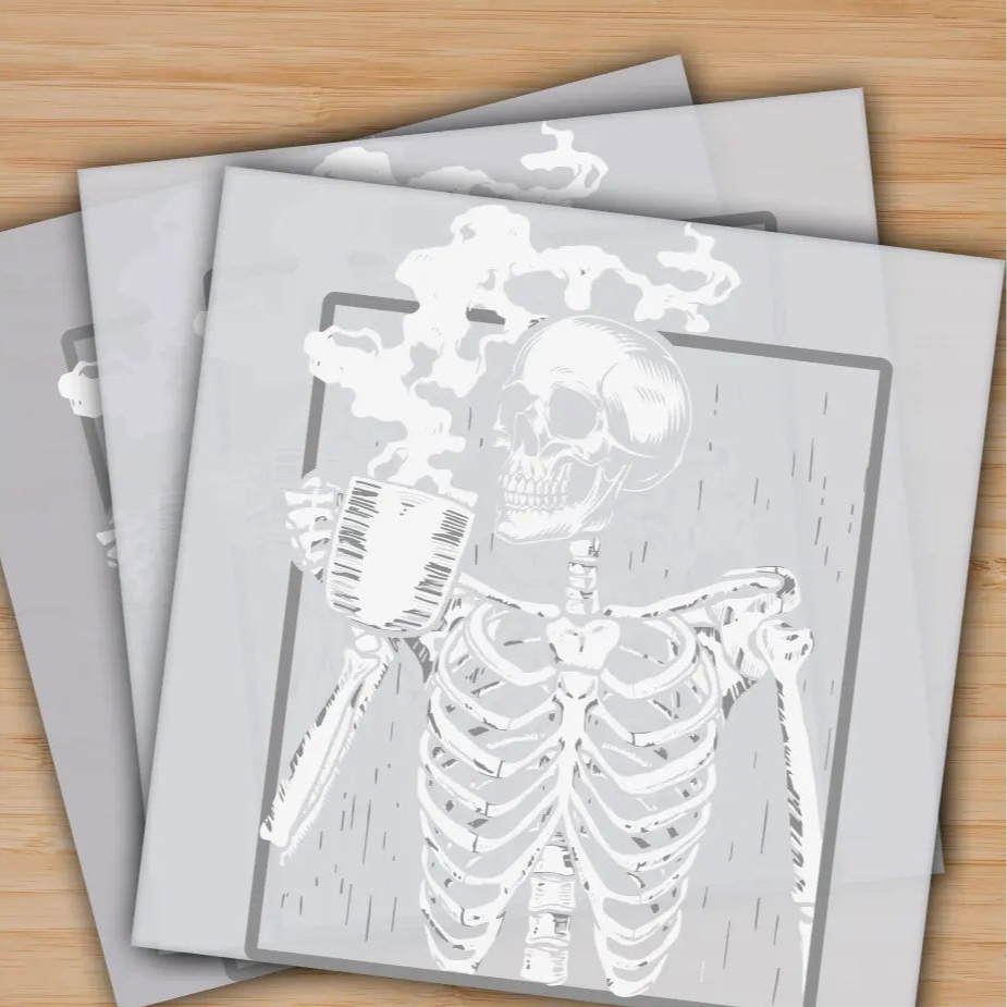 Skeleton Drinking Coffee Skull Halloween Death drinking Coffee Ready to Press Personalized Gifts Sublimation DTF Prints
