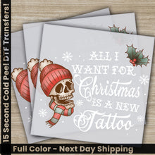 Load image into Gallery viewer, a christmas card with a skull wearing a hat and scarf
