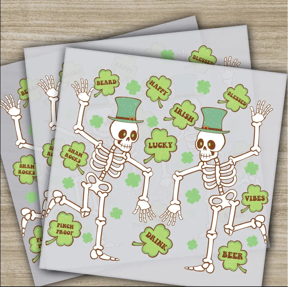 Skeletons Dancing St. Patrick’s Day Transfers Ready to Press Personalized DTF Transfers St. Patrick’s Gifts Heat Press