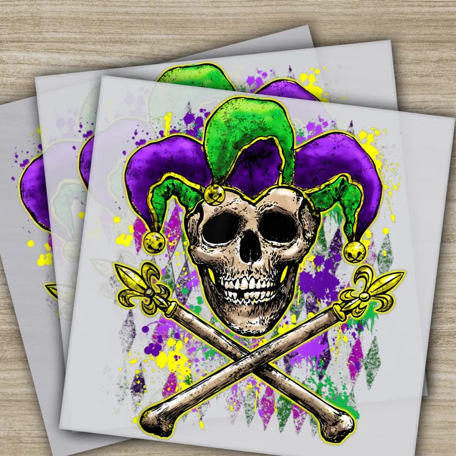Skull Jester Hat Mardi Gras Transfers Ready to Press Personalized DTF Transfers Mardi Gras Gifts High Quality Heat