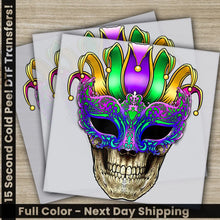 Load image into Gallery viewer, Skull Mask Mardi Gras Transfers Ready to Press Personalized DTF Transfers Mardi Gras Gifts High Quality Heat Press DTF
