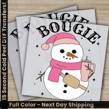 Load image into Gallery viewer, two christmas cards with a snowman holding a drink
