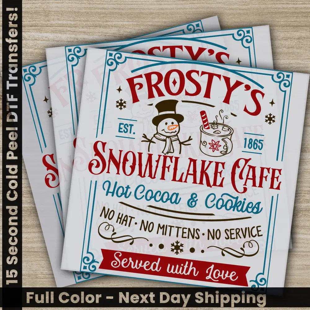 Snowflake Cafe Christmas DTF Transfers Ready to Press Personalized Gifts Direct to Film Sublimation Screen Prints Fast