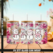 Load image into Gallery viewer, Snowman Flowers Christmas Premium UV DTF Wrap For Glass Cup 16oz Glass Cup Cute Stickers For Cups Gift Sticker Cup
