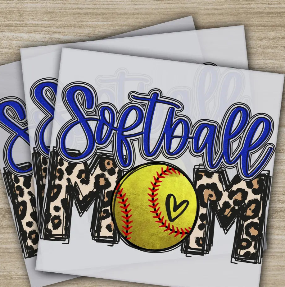 Softball Mom Leopard Heart Softball Transfers Ready to Press Personalized DTF Transfers Sport Gifts Heat Press DTF