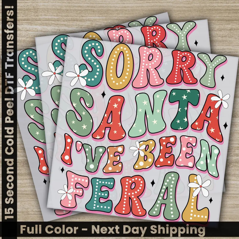 Sorry Santa Christmas DTF Transfers Ready to Press Personalized Gifts Direct to Film Sublimation Screen Prints Fast