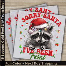 Load image into Gallery viewer, a raccoon wearing a santa hat on top of a christmas card
