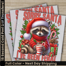 Load image into Gallery viewer, a raccoon wearing a santa hat and holding a cup of coffee
