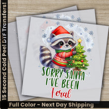 Load image into Gallery viewer, a christmas card with a raccoon wearing a santa hat
