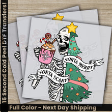 Load image into Gallery viewer, two christmas cards with a skeleton holding a drink
