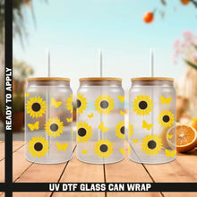 Load image into Gallery viewer, Sun Flowers Butter Flies UV DTF Wrap For Glass Cup 16oz Glass Cup Cute Stickers For Cups Gift Sticker Cup
