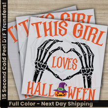 Load image into Gallery viewer, a pair of halloween stickers with a skeleton holding a pumpkin
