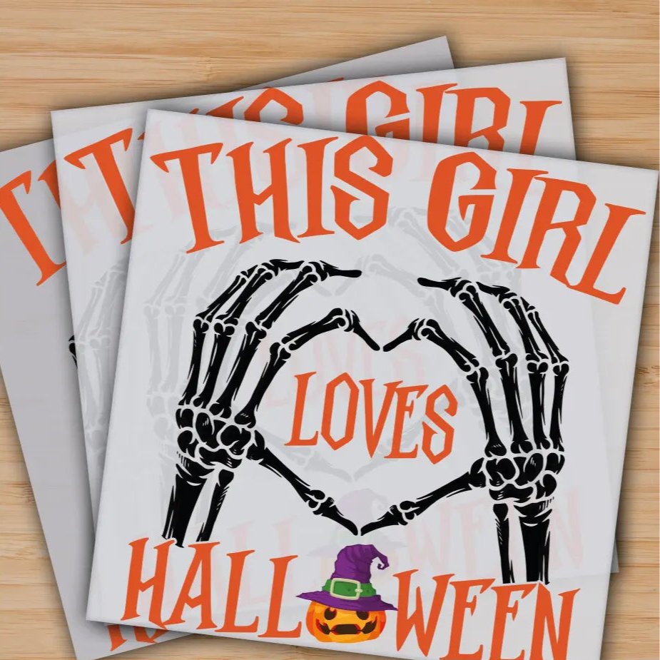 This Girl Loves Halloween Pumpkini Skeleton Love Ready to Press Personalized Gifts Sublimation DTF Prints Trendy DTF