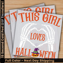 Load image into Gallery viewer, This Girl Loves Halloween Ready to Press Personalized Gifts Sublimation DTF Prints Trendy DTF Prints Ready for Press
