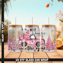 Load image into Gallery viewer, Time Of The Year Pink Christmas Tree UV DTF Wrap For Glass Cup,16oz Glass Can Wrap Cute Stickers For Cups Libbey 16
