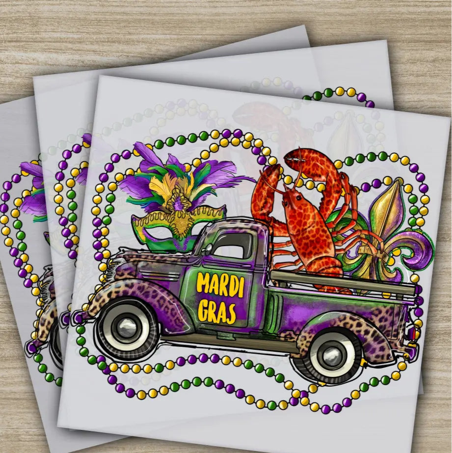 Truck Crewfish Mardi Gras Transfers Ready to Press Personalized DTF Transfers Mardi Gras Gifts High Quality Heat Press