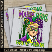 Load image into Gallery viewer, Trump Great Again Mardi Gras Transfer Ready to Press Personalized DTF Transfers Mardi Gras Gift High Quality Heat Press
