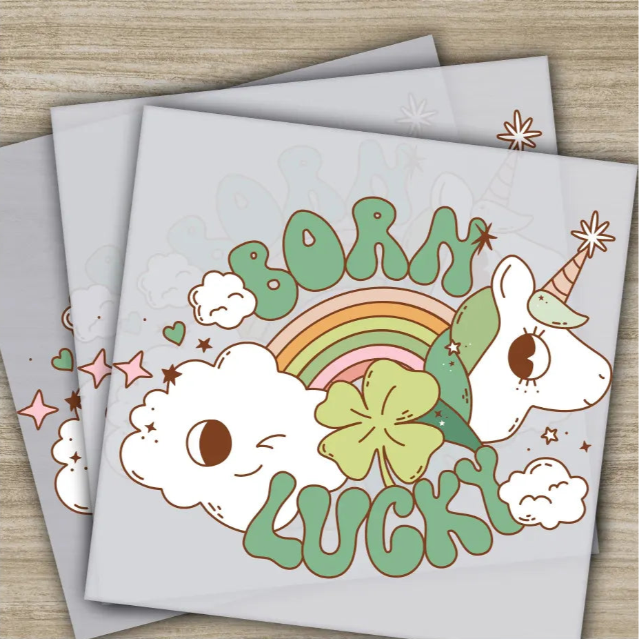 Unicorn Born Lucky St. Patrick’s Day Transfers Ready to Press Personalized DTF Transfers St. Patrick’s Gifts Heat