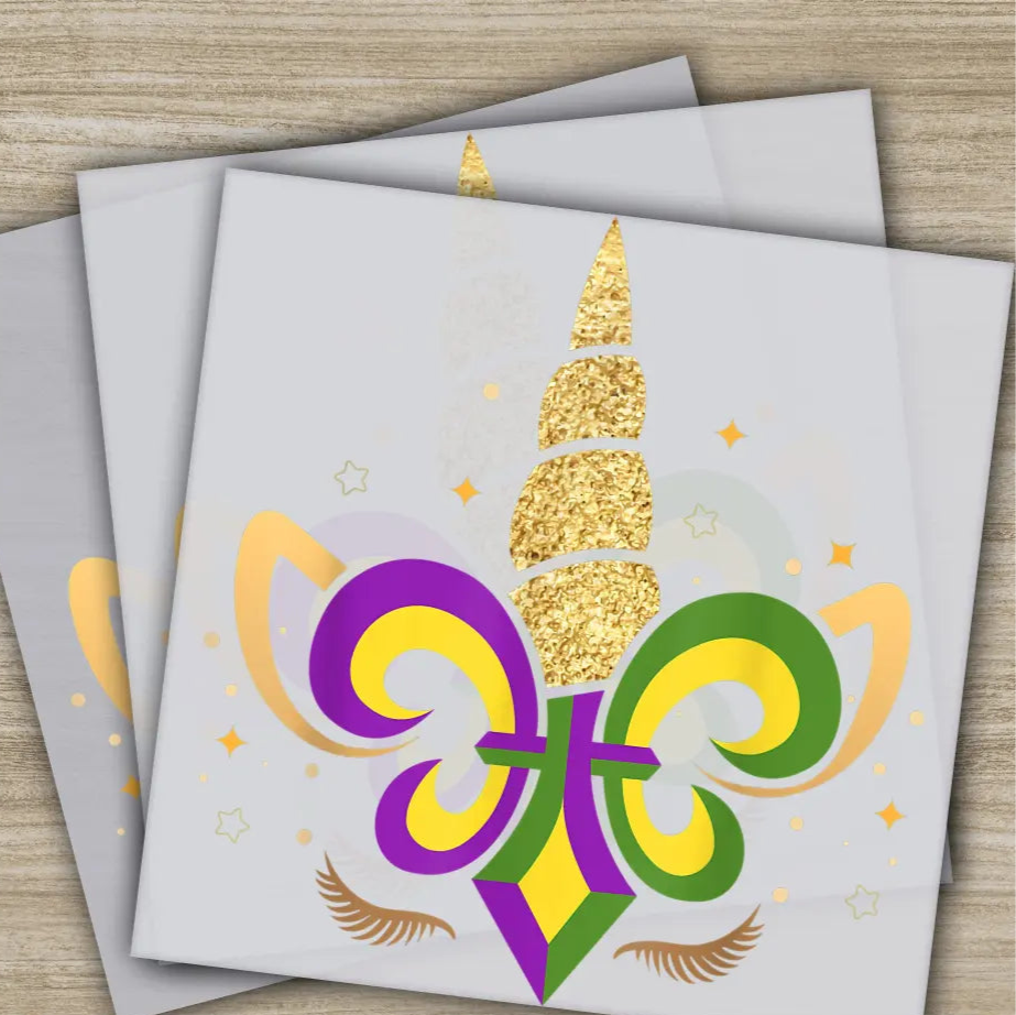 Unicorn Party Mask Costume Mardi Gras Transfers Ready to Press Personalized DTF Transfers Mardi Gras Gifts Heat Press