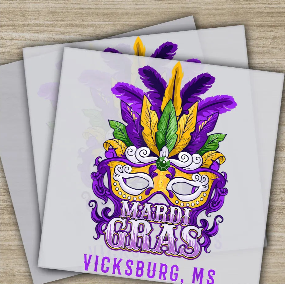 Vicksburg Mask Mardi Gras Transfers Ready to Press Personalized DTF Transfers Mardi Gras Gifts High Quality Heat Press
