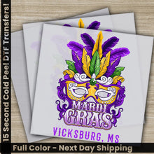 Load image into Gallery viewer, Vicksburg Mask Mardi Gras Transfers Ready to Press Personalized DTF Transfers Mardi Gras Gifts High Quality Heat Press
