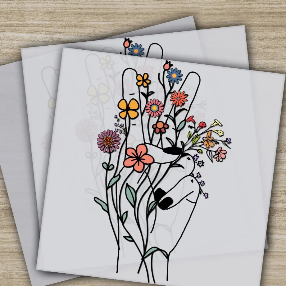 Victory Sign Hand and Flowers Ready to Press Personalized DTF Transfers Heat Press DTF Transfer