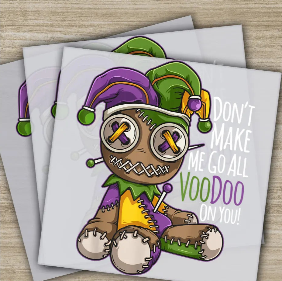 Voodoo Doll Mardi Gras Transfers Ready to Press Personalized DTF Transfers Mardi Gras Gifts High Quality Heat Press DTF