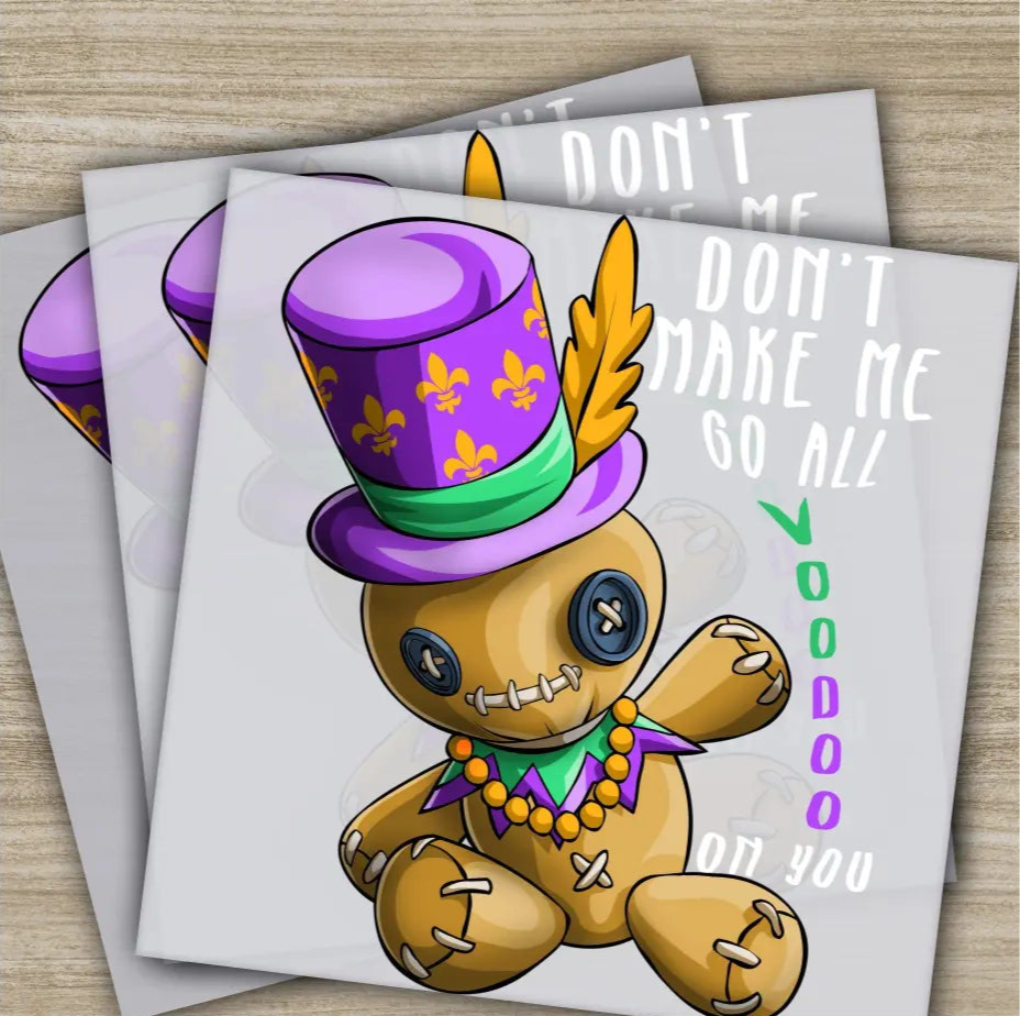 Voodoo Doll Mardi Gras Transfers Ready to Press Personalized DTF Transfers Mardi Gras Gifts High Quality Heat Press DTF